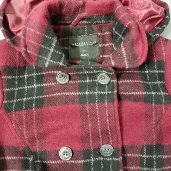 Aeropostale red buffalo check double breasted jacket with hood sz SP dark red - Picture 11 of 12